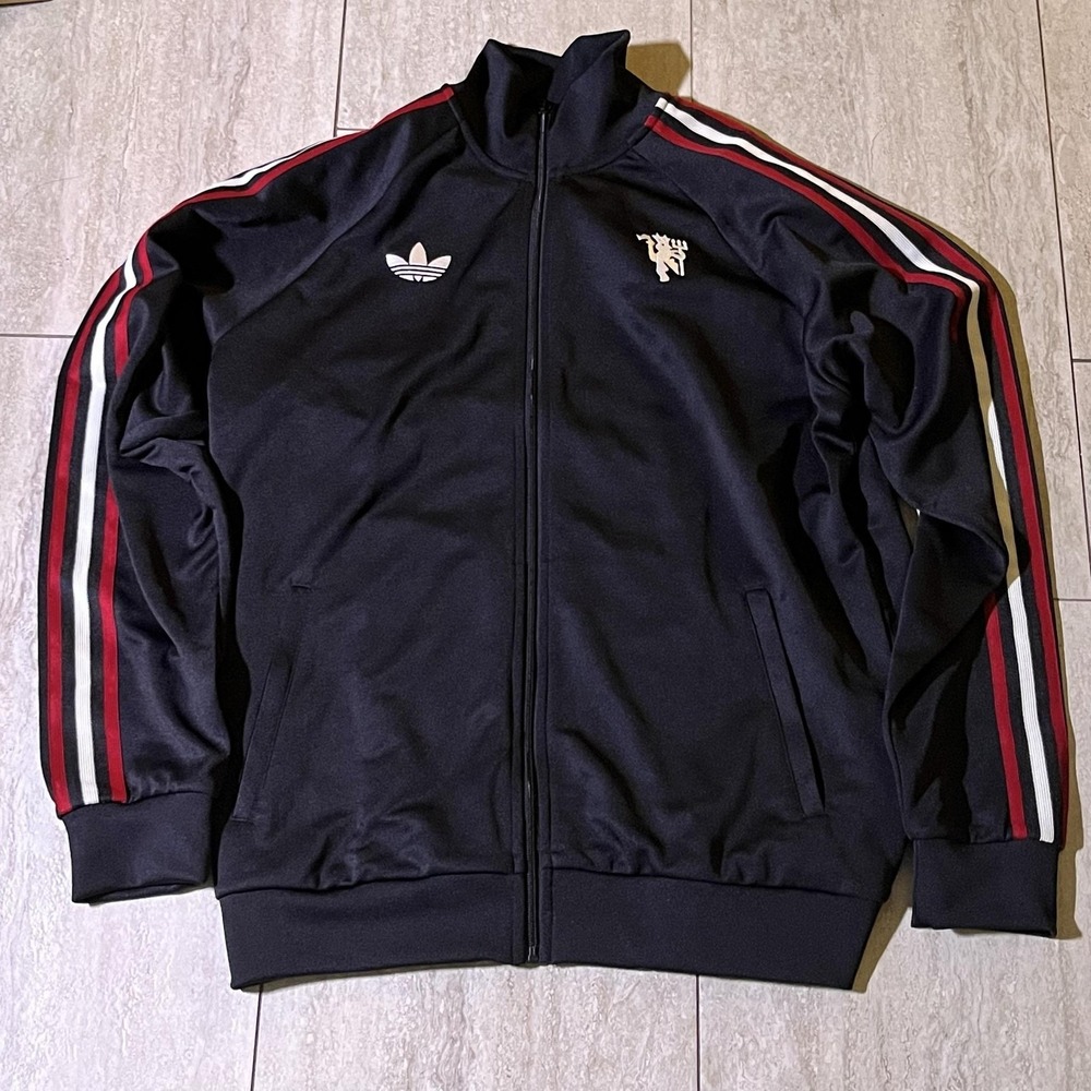 Manchester United Track Jacket Mens Large Black Soccer Adidas Originals JZ2230